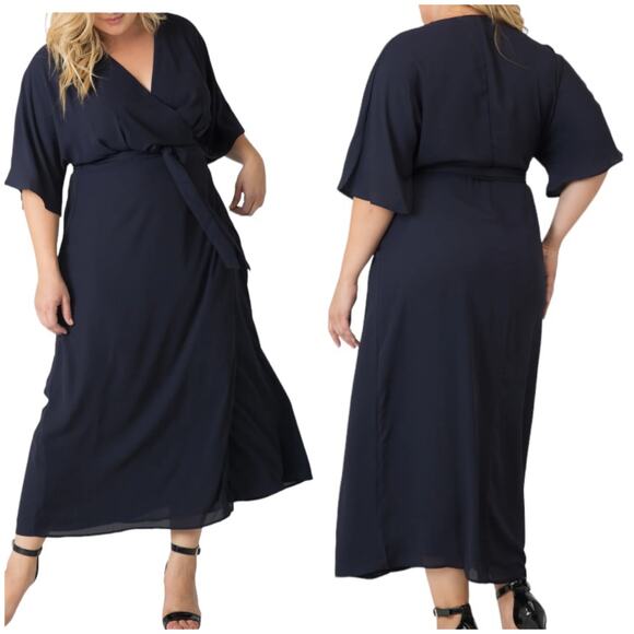 Standards & Practices NWT Short Sleeve Wrap Maxi Dress Size 3X Navy Blue - Picture 1 of 10